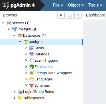 pgAdmin - connected to PostgreSQL Database Server